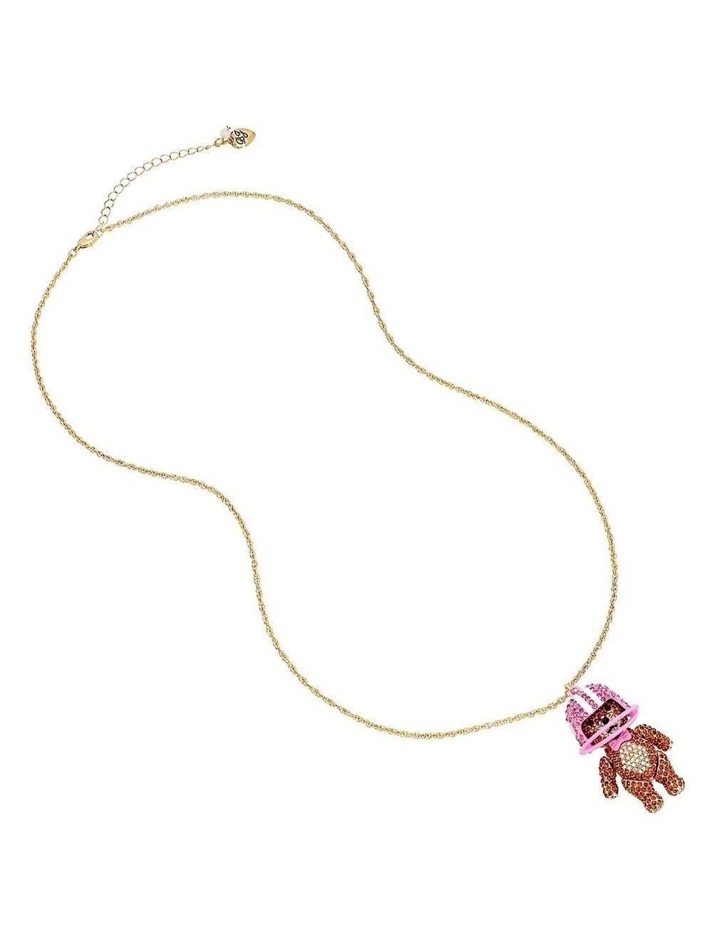 Betsey Johnson Rhinestone Football Bear Pendant Necklace New - Picture 2 of 5